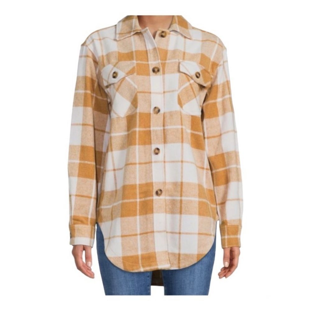 Buffalo David Bitton Savannah Tan Plaid Longline Shacket Size L
